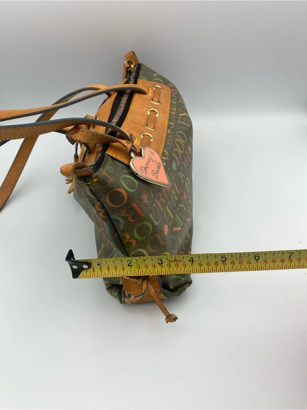 Dooney & Bourke Multicolor Logo Shoulder Bag with Tan Leather